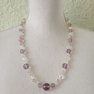 Vtg Czech Art Deco Graduated Hand Cut Faceted Crystal Clear Purple Necklace 23"